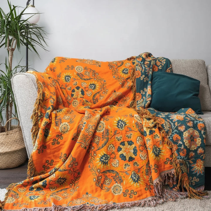 Throw Blanket Reversible Cotton Gauze Floral Sofa Bed Cover