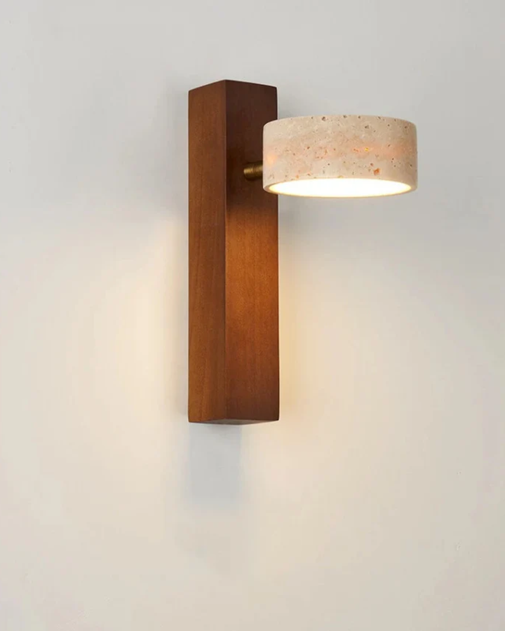 Travertine Wall Lamp | Modern Stone &amp; Wood Sconce