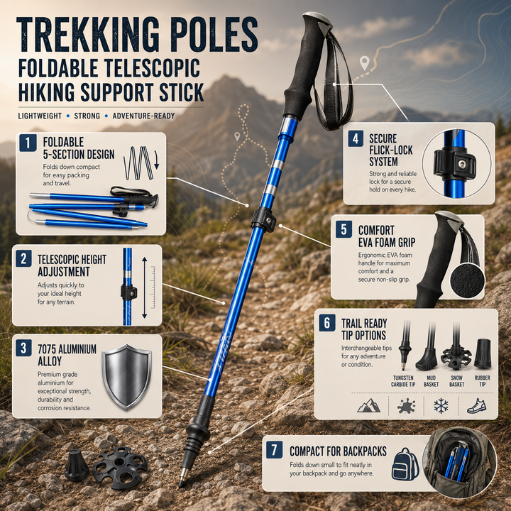 Trekking Poles Foldable Telescopic Hiking Support Stick