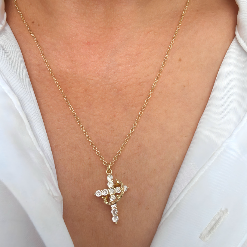 Necklace Cross Pendant Crown Mothers Day Faith Jewellery Gift
