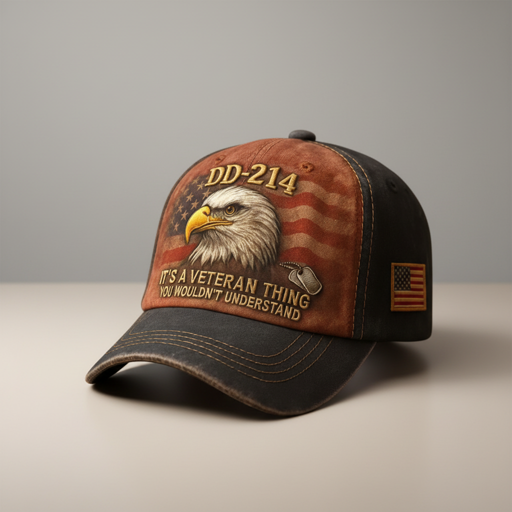 Baseball Cap Embroidered Veteran Flag Vintage Hat Adjustable