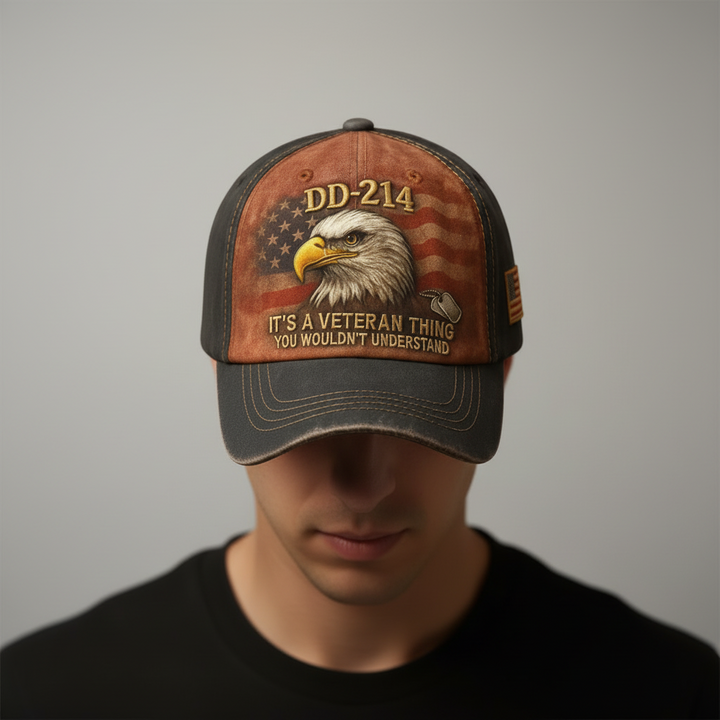 Baseball Cap Embroidered Veteran Flag Vintage Hat Adjustable