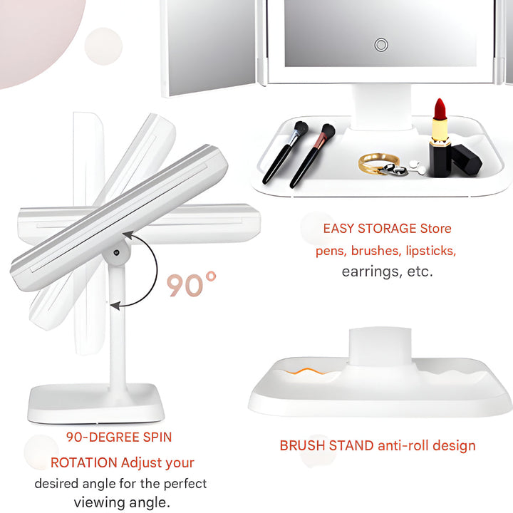 Vanity Mirror LED Adjustable Lighting Foldable Makeup Stand