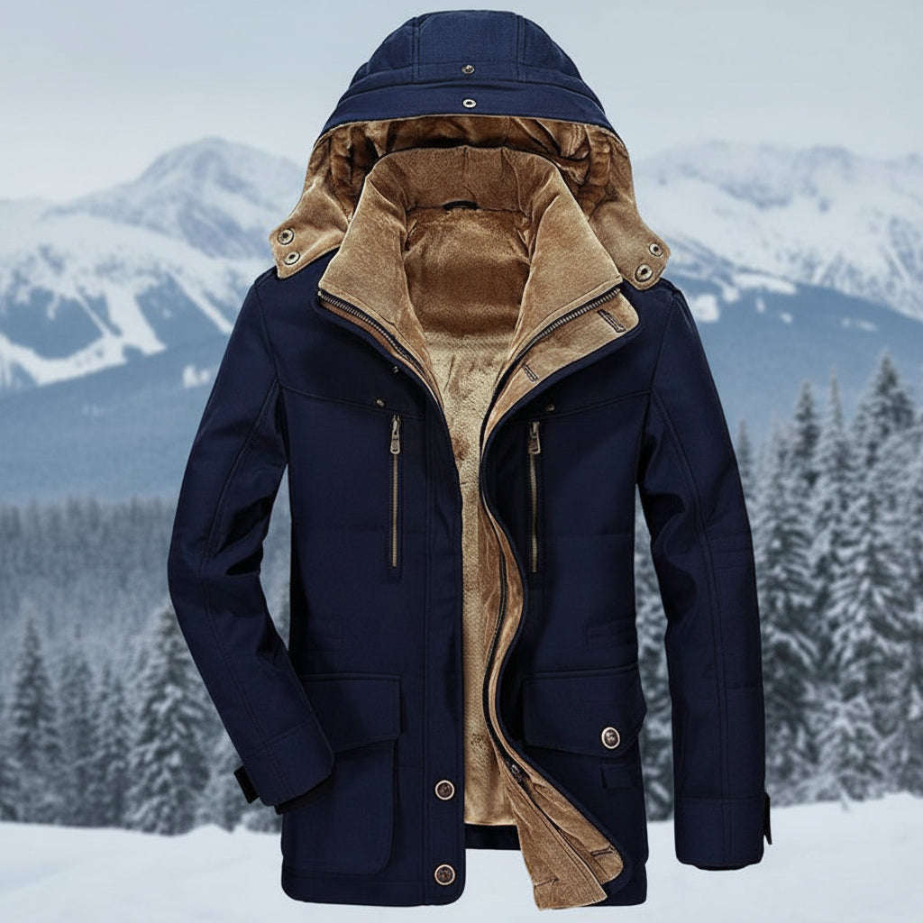 Men Winter Jacket Hooded Lined Parka Coat Windproof Insulated