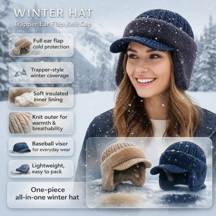 Winter Hat Ear Flap Trapper Knit Cap Cold Weather Outdoor