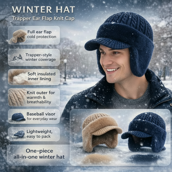 Winter Hat Trapper Knit Cap Ear Flap Cold Weather Wear