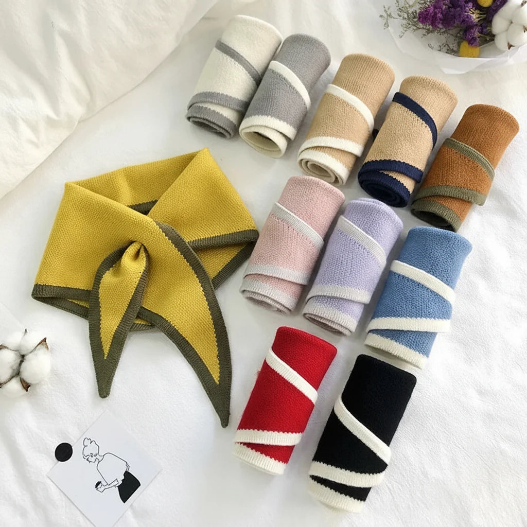 Scarf Retro Contrast Border Lightweight Soft Neck Wrap