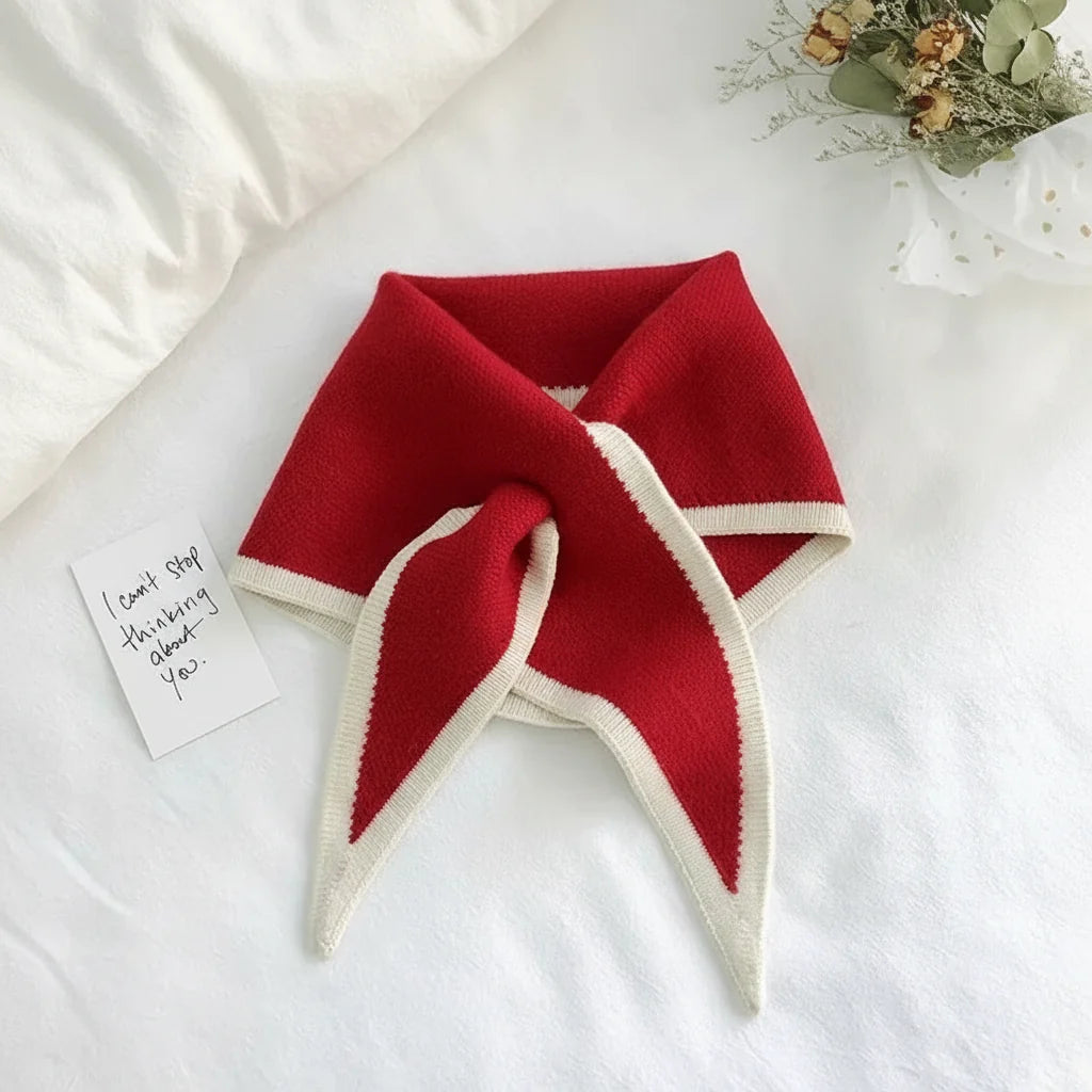 Scarf Retro Contrast Border Lightweight Soft Neck Wrap