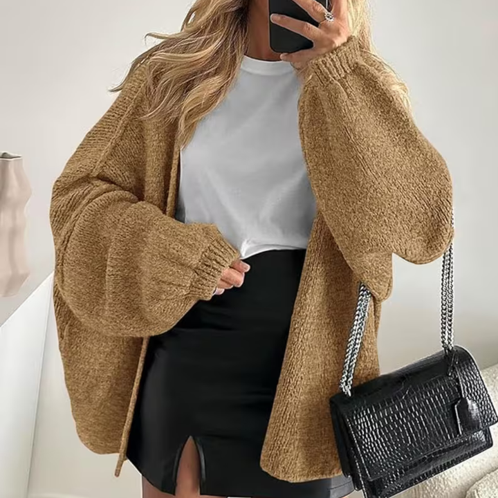 Women Cardigan Oversized Open Front Lantern Sleeve Jumper