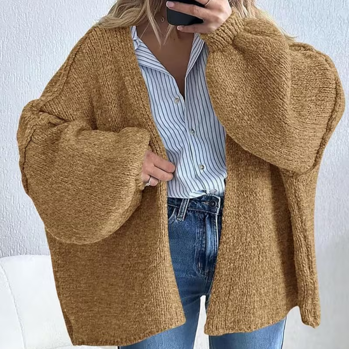 Women Cardigan Oversized Open Front Lantern Sleeve Jumper