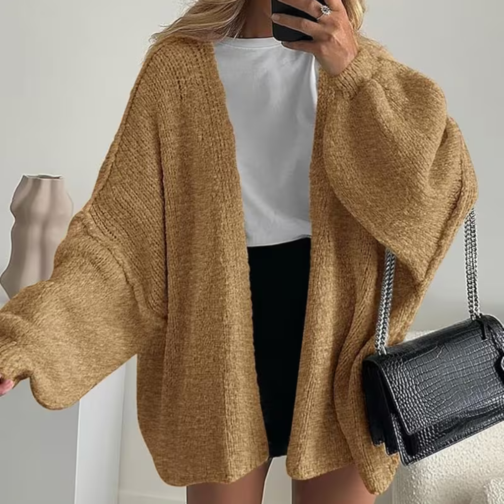 Women Cardigan Oversized Open Front Lantern Sleeve Jumper