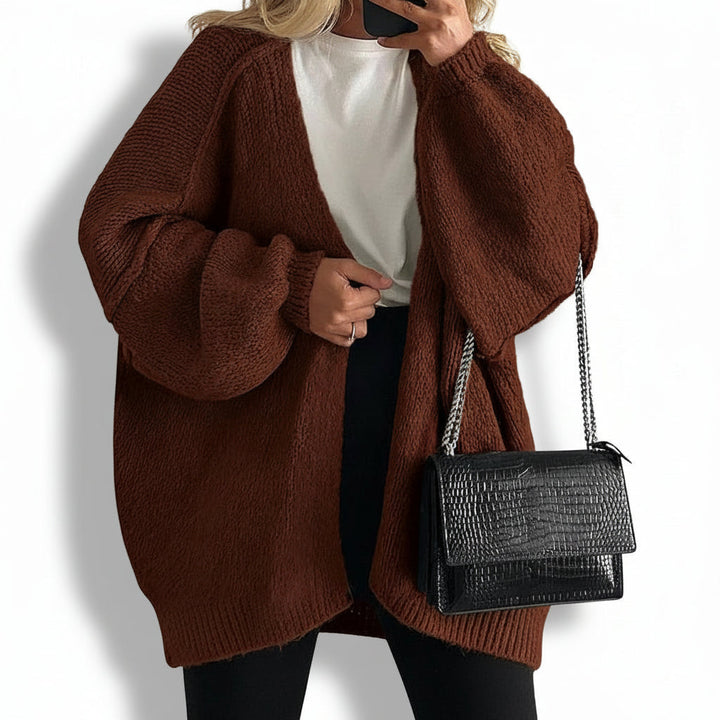 Women Cardigan Oversized Open Front Lantern Sleeve Jumper