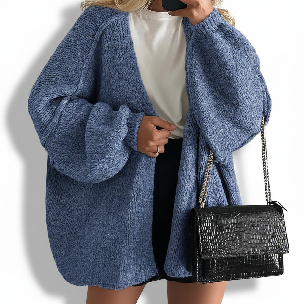 Women Cardigan Oversized Open Front Lantern Sleeve Jumper