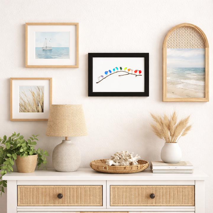 Wall Art Picture Frame Sea Glass Bird Driftwood Coastal Display