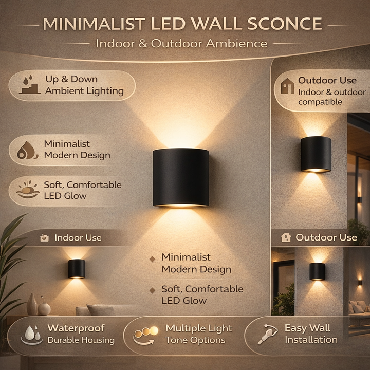 Wall Light LED Minimalist Up Down Glow Interior Exterior