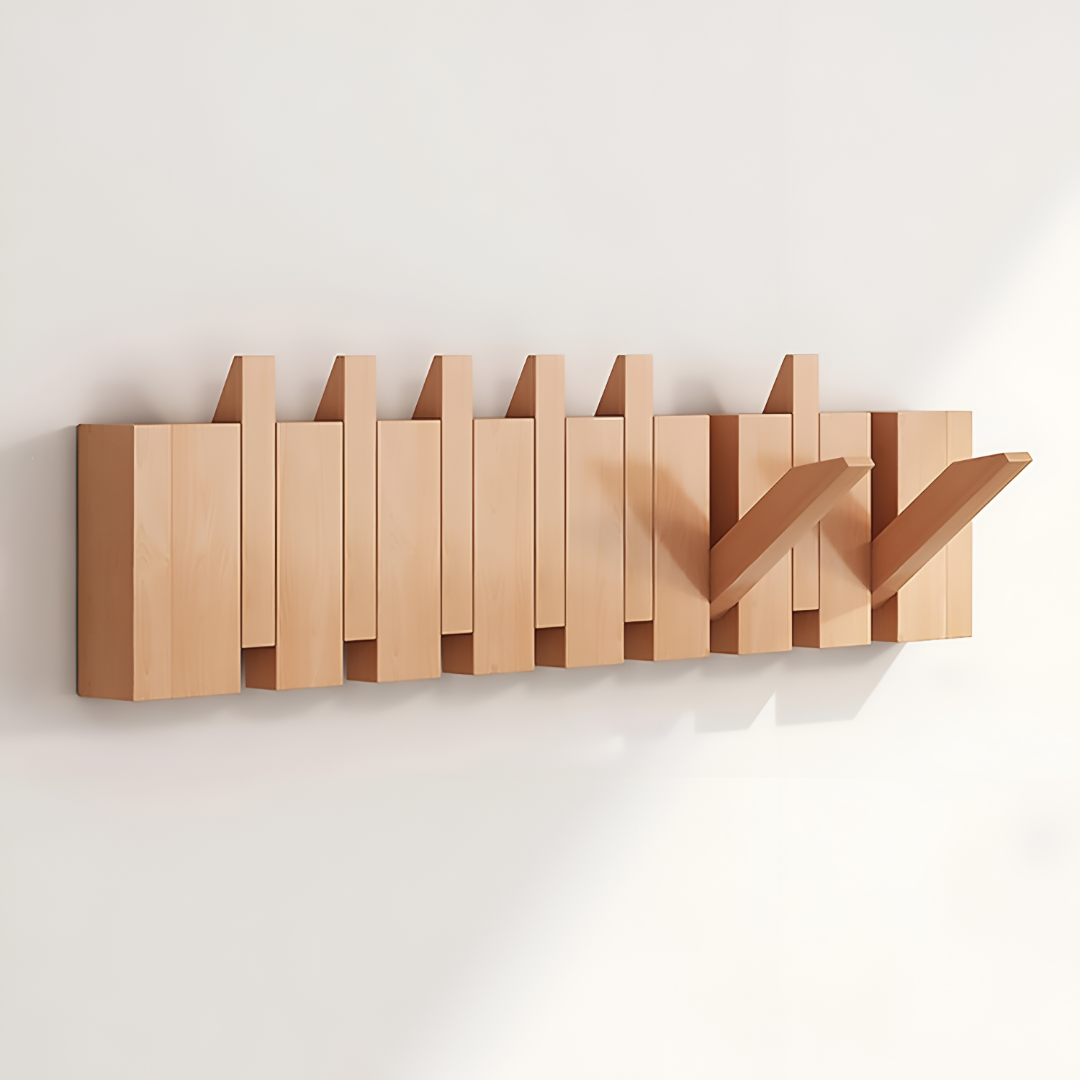 Wall Mounted Coat Rack Wooden Foldable Hook Rack Paneled