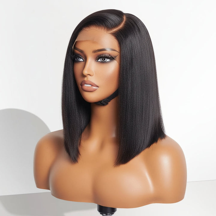 Human Hair Wig Glueless Bob Straight Yaki Lace Front Wig