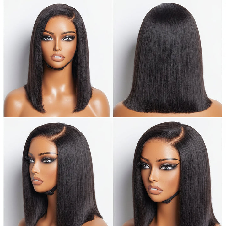 Human Hair Wig Glueless Bob Straight Yaki Lace Front Wig