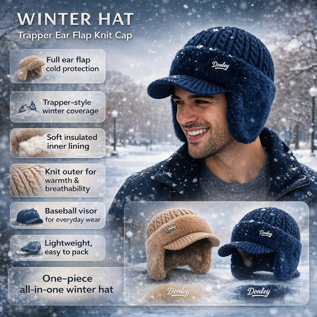 Knit Trapper Hat Ear Flap Winter Cold Weather Cap