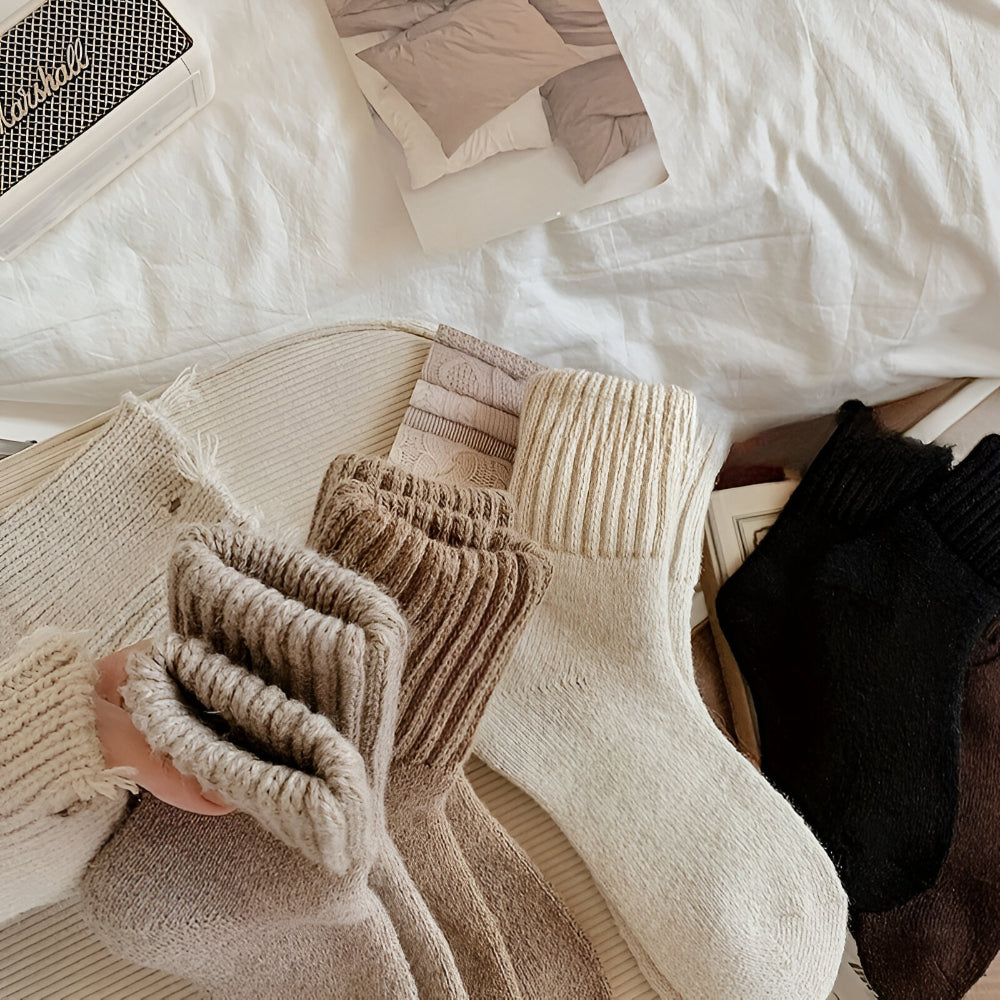 Winter Socks Knit Solid colour Fall Season Casual Set