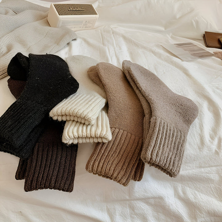 Winter Socks Knit Solid colour Fall Season Casual Set