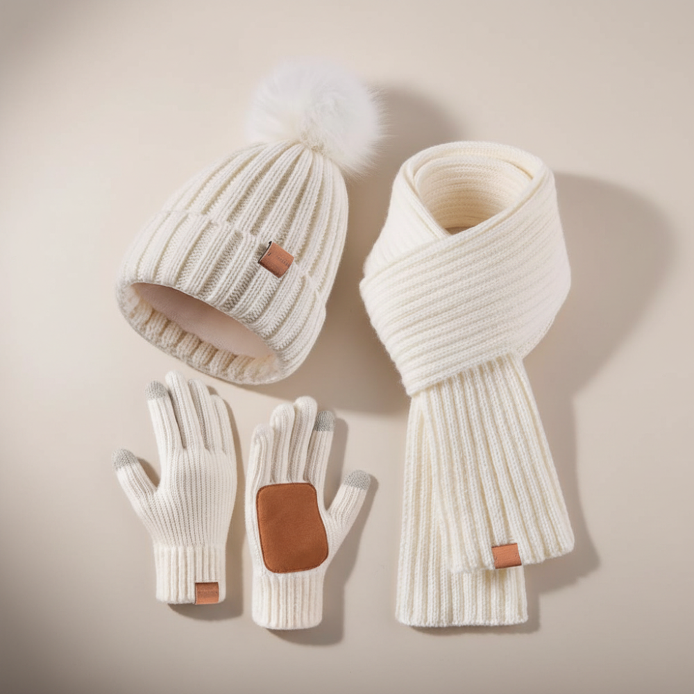 Winter Accessories Knit Hat Scarf Touchscreen Gloves Set