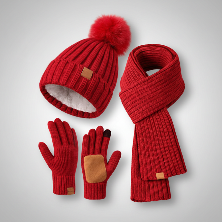 Winter Accessories Knit Hat Scarf Touchscreen Gloves Set