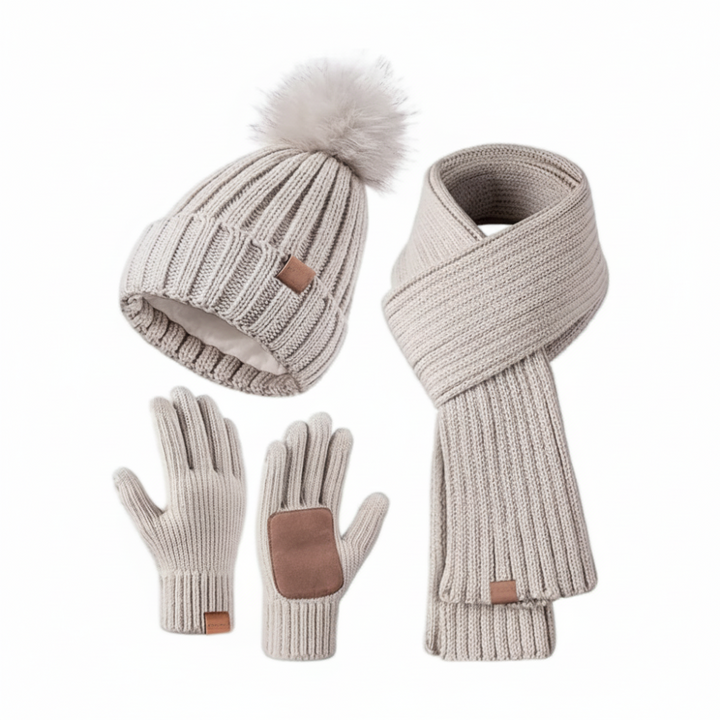 Winter Accessories Knit Hat Scarf Touchscreen Gloves Set