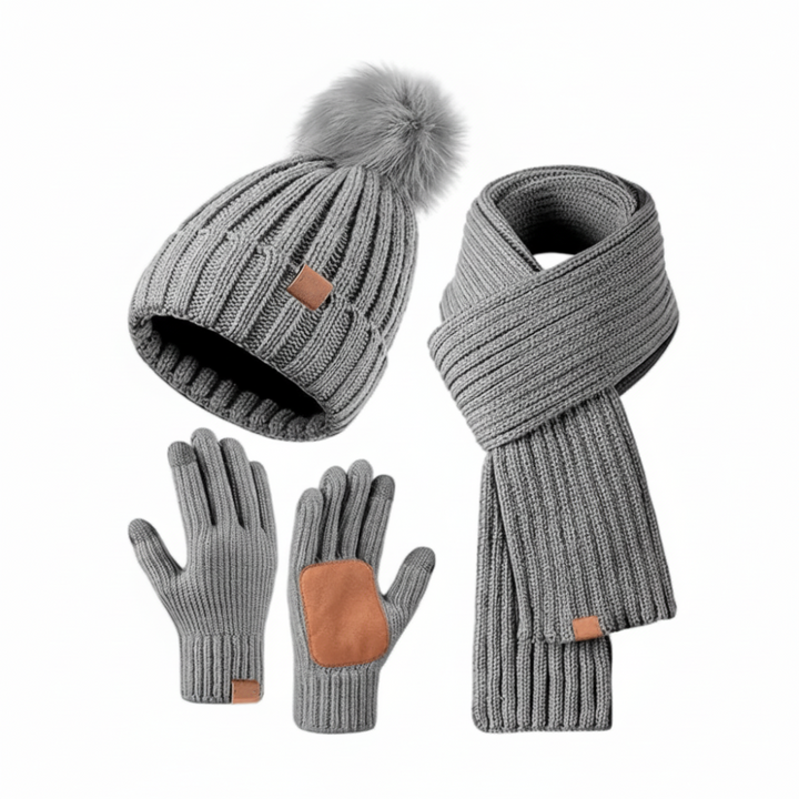 Winter Accessories Knit Hat Scarf Touchscreen Gloves Set