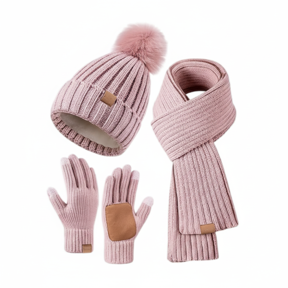 Winter Accessories Knit Hat Scarf Touchscreen Gloves Set