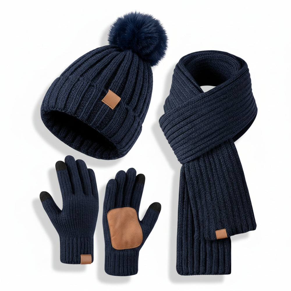 Winter Accessories Knit Hat Scarf Touchscreen Gloves Set
