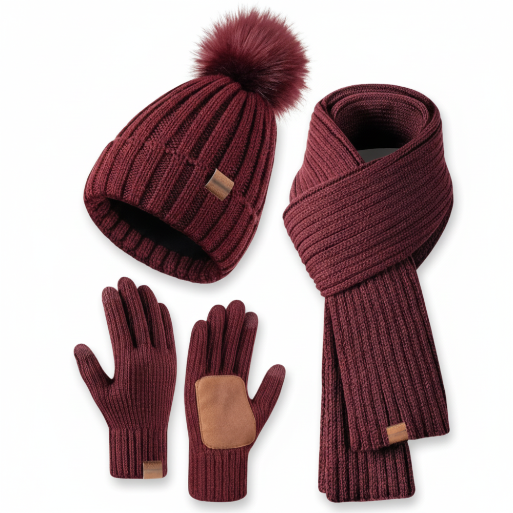 Winter Accessories Knit Hat Scarf Touchscreen Gloves Set