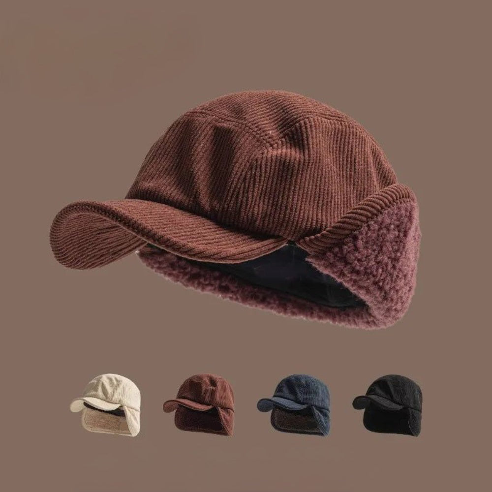 Winter Ear Flap Cap Ribbed Knit Polar Fleece Unisex