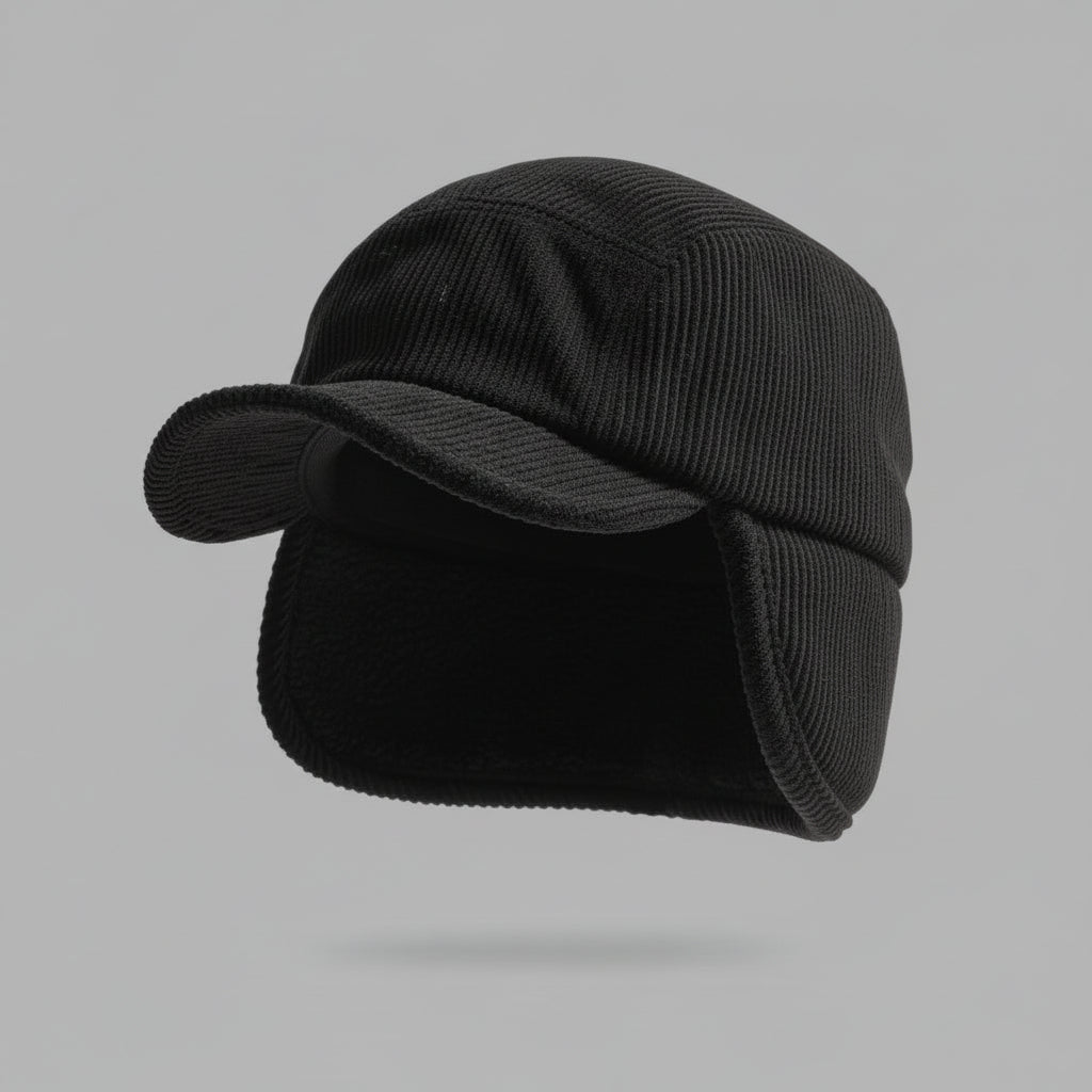 Winter Ear Flap Cap Ribbed Knit Polar Fleece Unisex