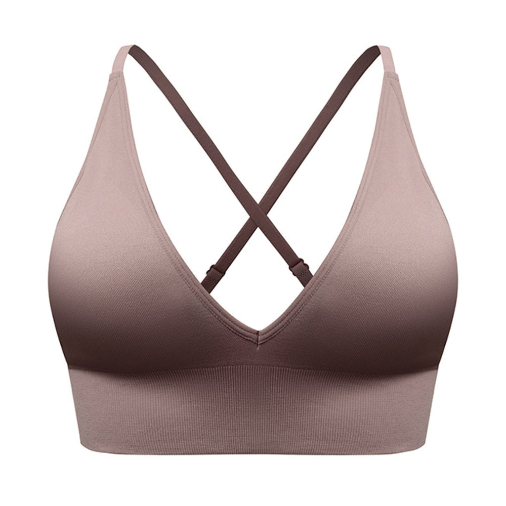 Womens Pickleball Sports Bra V Neck Padded Workout Top
