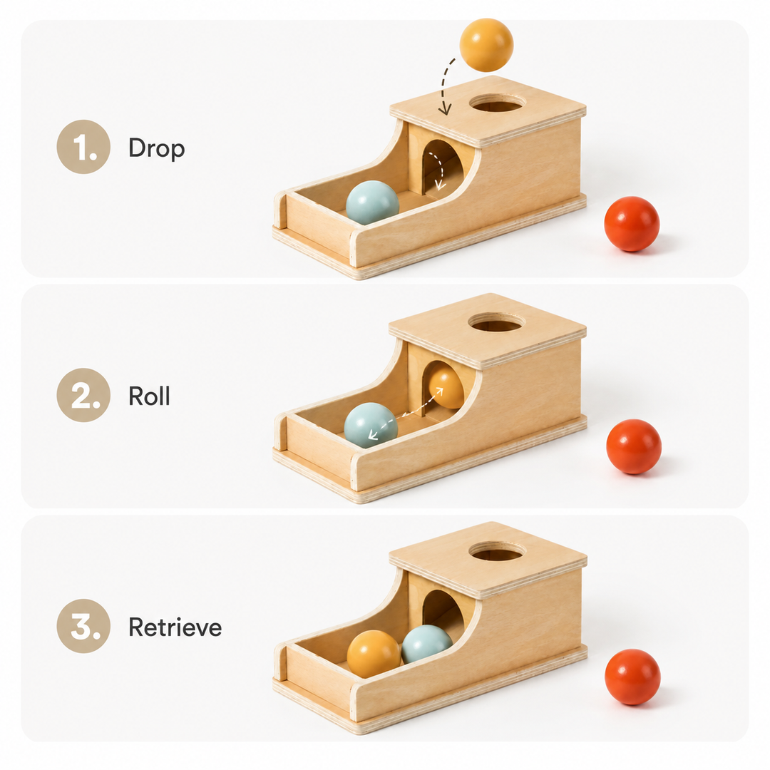 Wooden Object Permanence Box Cause Effect Toy Interactive