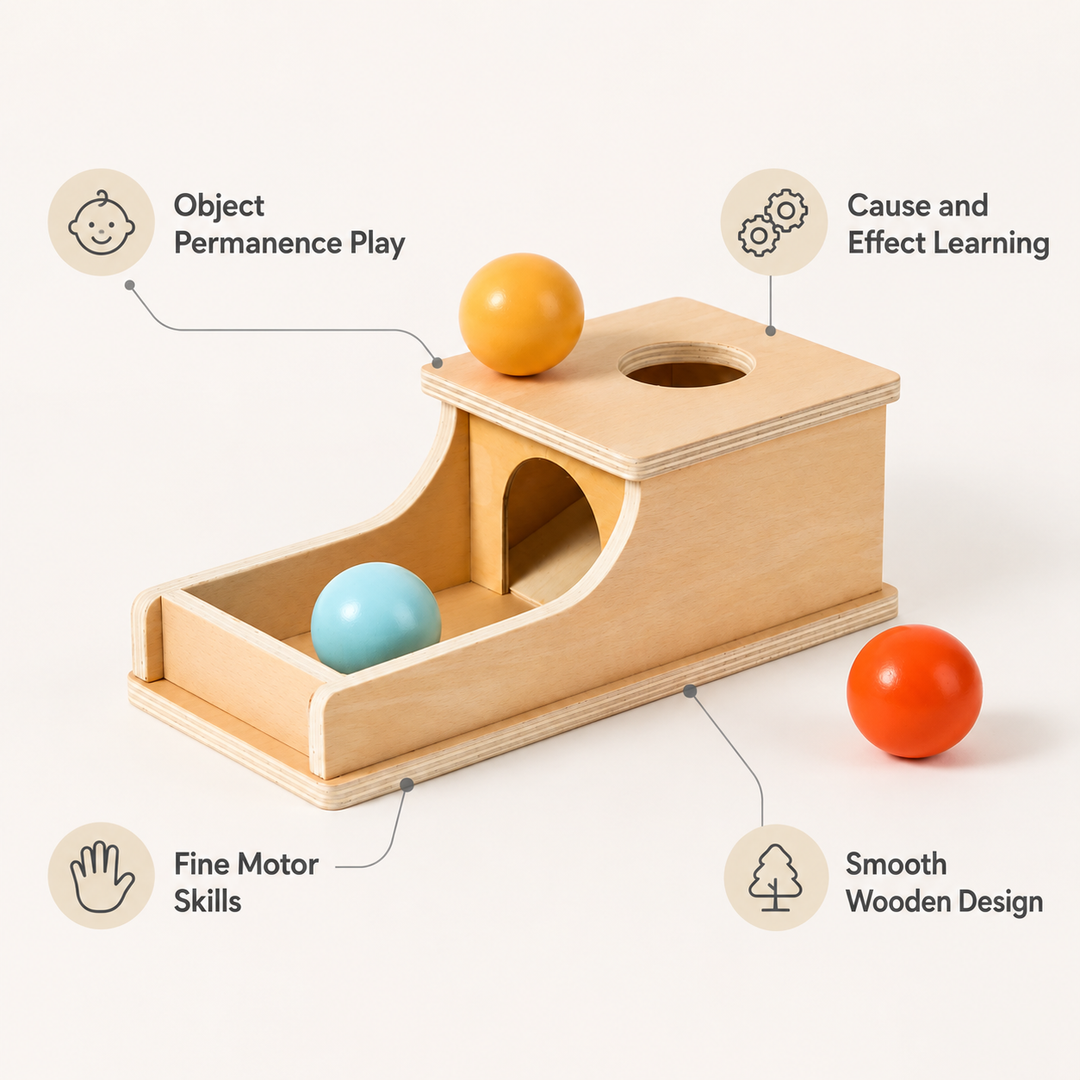Wooden Object Permanence Box Cause Effect Toy Interactive