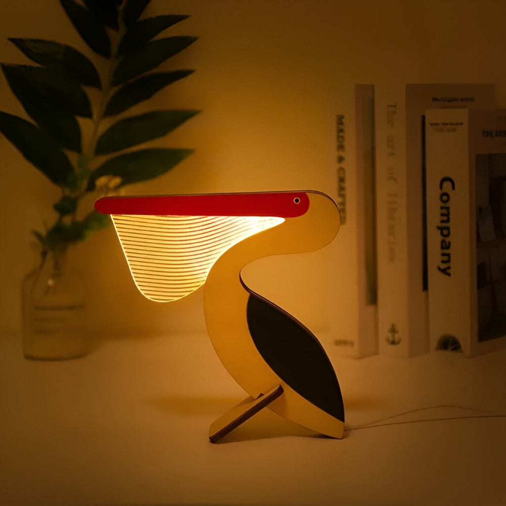 Animal Table Lamp Wooden LED Night Light Kids Room Decor