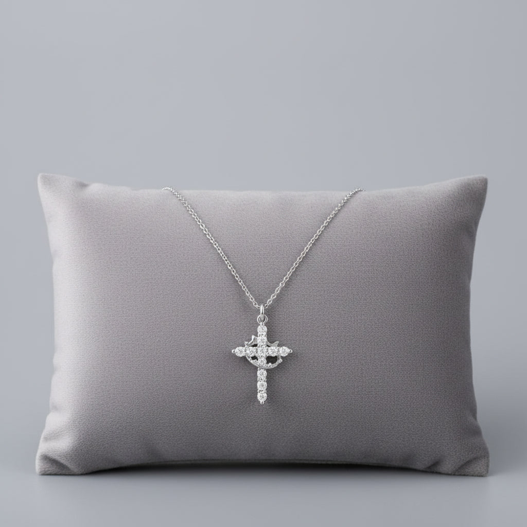 Cross Necklace Crown Pendant Gold Silver Faith Jewellery