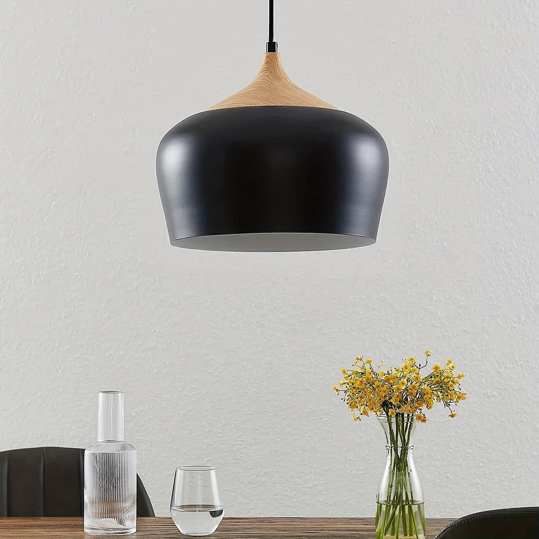 Modern Scandinavian Pendant Light | Iron &amp; Wood Grain Design