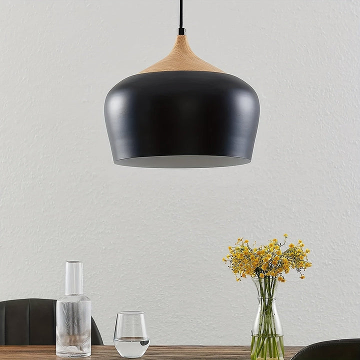 Modern Scandinavian Pendant Light | Iron &amp; Wood Grain Design