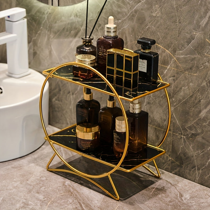 Double-Tiered Bathroom Organiser with Cat Ear Base | Stylish Metal Cosmetic &amp; Skincare Shelf
