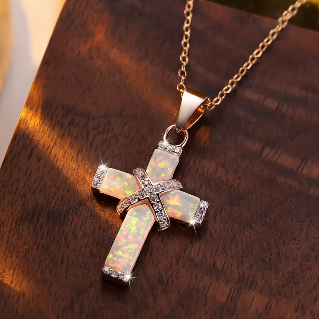 Necklace Cross Pendant Rose Gold Rhinestone Mothers Day Gift