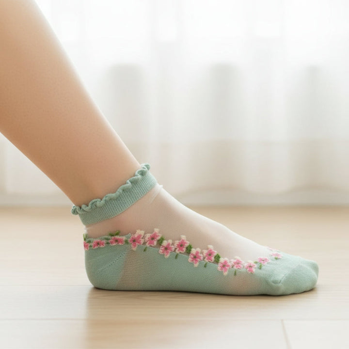 Ankle Socks Lace Trim Floral Comfortable Fit