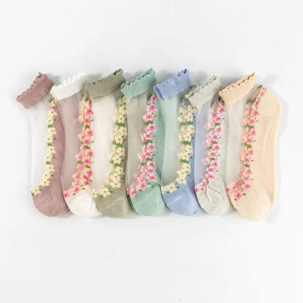 Ankle Socks Lace Trim Floral Comfortable Fit