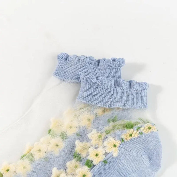 Ankle Socks Lace Trim Floral Comfortable Fit