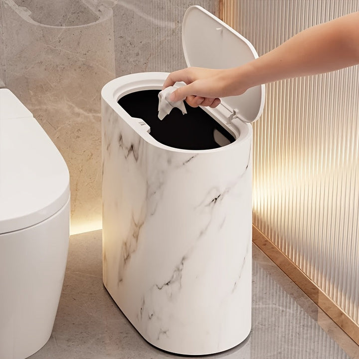 Marble Pattern Trash Can | Modern Bathroom &amp; Kitchen Bin with Lid