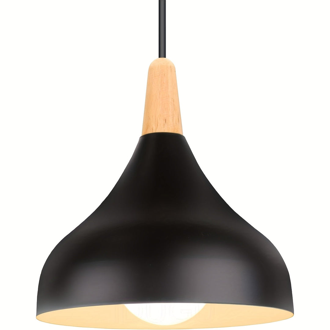 Modern Teardrop Pendant Light | Metal &amp; Wood Hanging Lamp