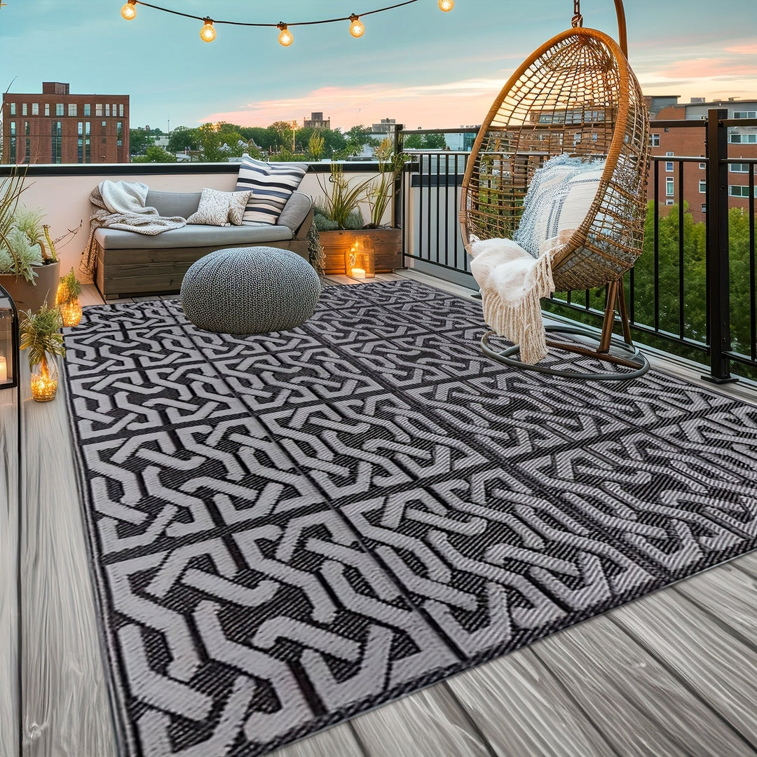 Reversible Outdoor Rug | Black &amp; Grey Modern Patio Mat