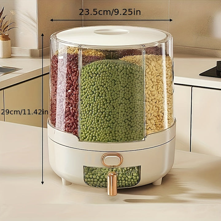 Rotating Airtight Food Storage Container | Large-Capacity Grain &amp; Cereal Dispenser with 360° Design